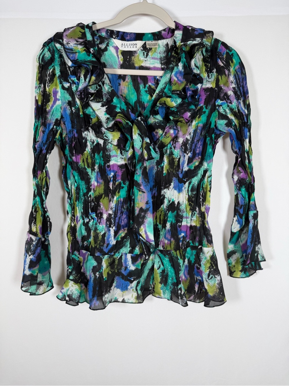 Vintage Y2K Fairy Steampunk Black Multi-Color Ruffle Flare Sleeve Top